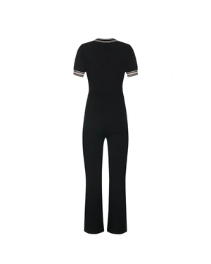 Black knitted jumpsuit with contrasting beige details | Jumpsuites - 2