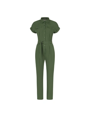 Khaki viscose jumpsuit with short sleeves and straight leg | Jumsuites | Dika.ge Khaki viscose jumpsuit with short sleeves and straight leg | Jumsuites
