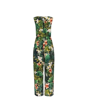 Summer sleeveless jumpsuit made of viscose, with a vibrant tropical print | Jumpsuites - 1