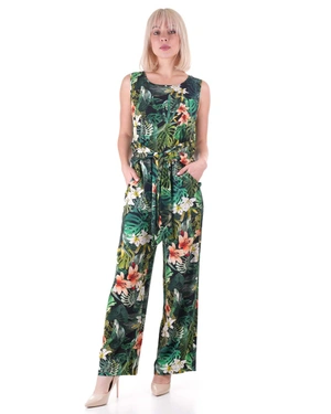 Summer sleeveless jumpsuit made of viscose, with a vibrant tropical print | Jumpsuites - 3