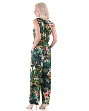 Summer sleeveless jumpsuit made of viscose, with a vibrant tropical print | Jumpsuites - 4
