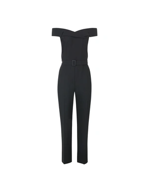 Изискан черен дамски гащеризон с паднало рамо | Casual | Dika.bg Изискан черен дамски гащеризон с паднало рамо | Casual