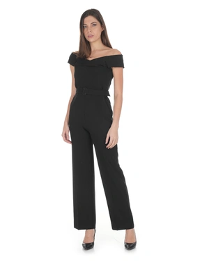 Изискан черен дамски гащеризон с паднало рамо | Casual | Dika.bg - 5 Изискан черен дамски гащеризон с паднало рамо | Casual - 5