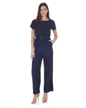 Salopetă elegantă bleumarin din viscoză 100% , cu curea | NOUTATI - 6