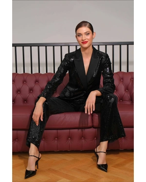 Black leggings with delicate sequins | Trousers and Leggings - 3