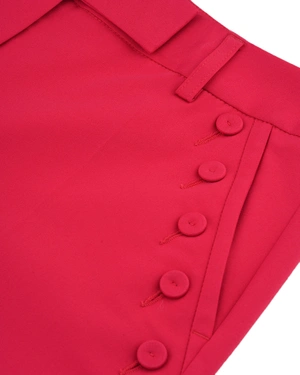 High-waisted red trousers with decorative buttons | Trousers - 2