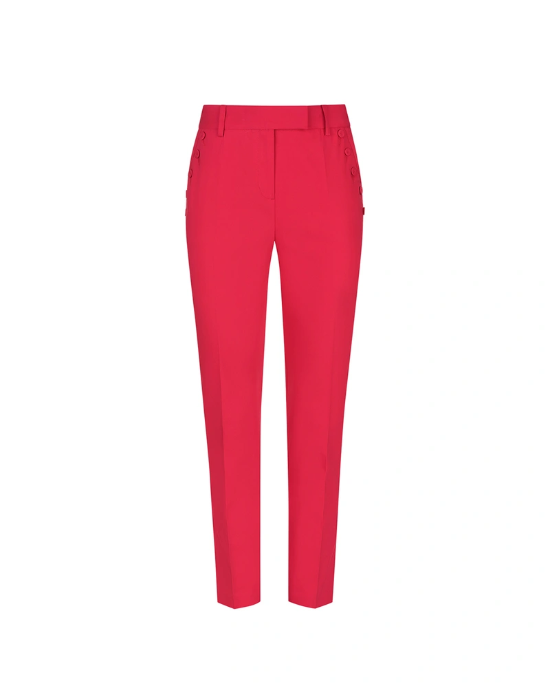 High-waisted red trousers with decorative buttons | Trousers