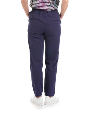 Summer cotton ankle-length trousers, tapered leg, with Italian pocket, in dark blue |  - 3