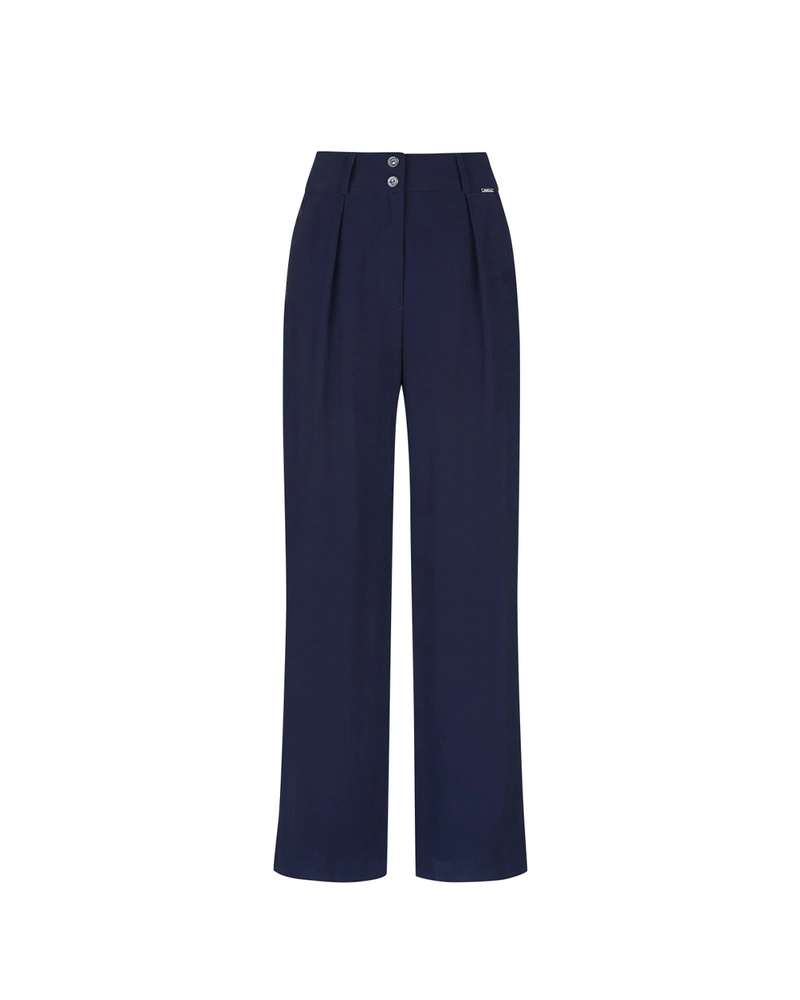Dark blue viscose summer trousers with high waist | Trousers and Leggings