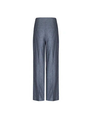 Classic straight-leg linen trousers in navy blue | Trousers - 1