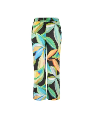 Summer trousers with tropical print, wide leg, and fabric belt | Trousers and Leggings - 1