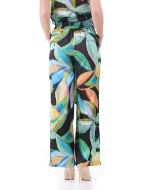 Summer trousers with tropical print, wide leg, and fabric belt | Trousers and Leggings - 5