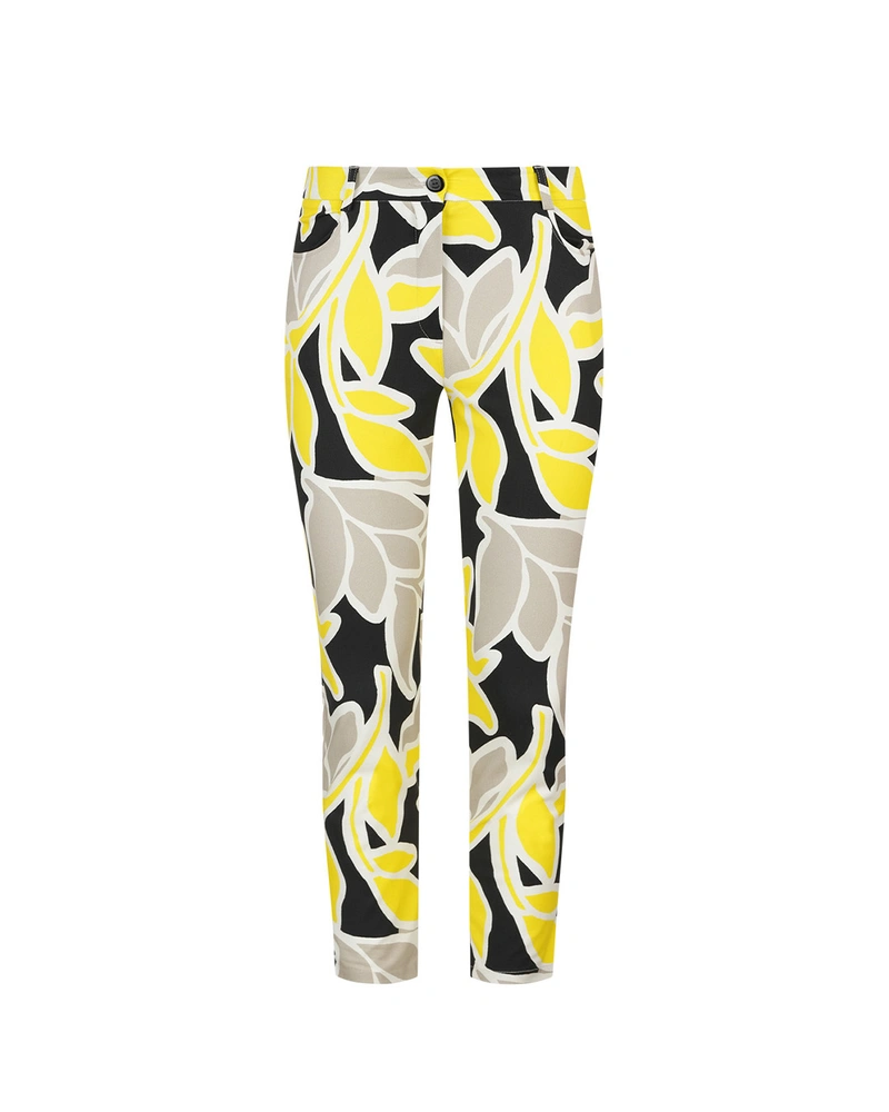 Summer cotton and viscose trousers with a yellow-grey leaf pattern | Trousers and Leggings