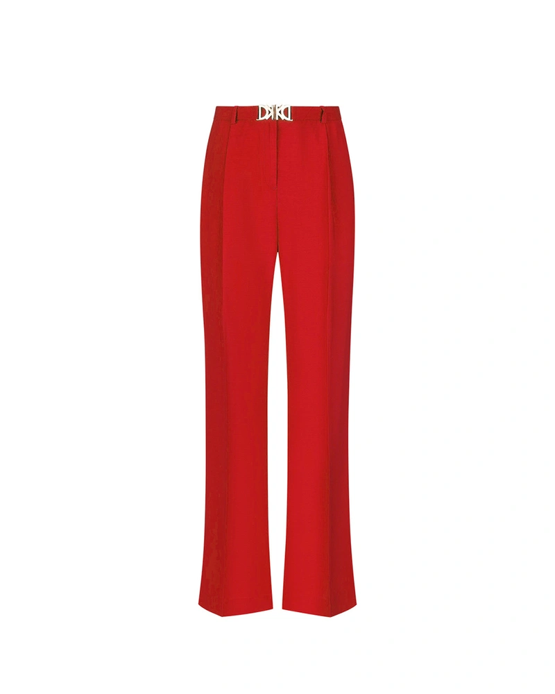 Red summer trousers with crease and fabric belt with DiKa logo | SUMMER COLLECTION