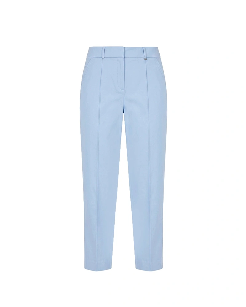 Navy blue cotton-blend tapered trousers with a crease | NEW