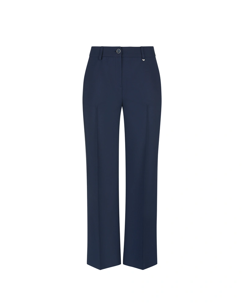 Dark blue tailored cropped trousers with crease | Business