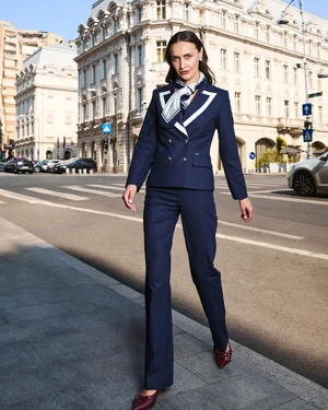 მუქი ლურჯი სწორ ტოტებიანი შარვალი ნაკეცით | შარვლები და ელასტიკები - 3