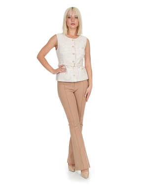 Beige straight cotton trousers with crease | Casual | Dika.ge - 3 Beige straight cotton trousers with crease | Casual - 3