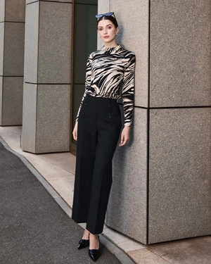 Black straight trousers with decorative metal buttons | Trousers - 3