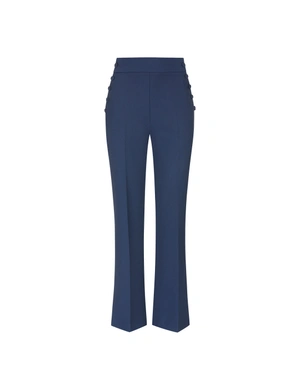 Dark blue high-waisted trousers with decorative side buttons | Trousers and Leggings