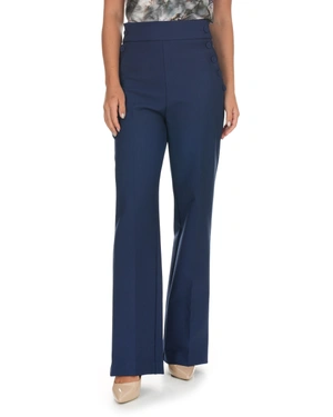 Dark blue high-waisted trousers with decorative side buttons | Trousers and Leggings - 2