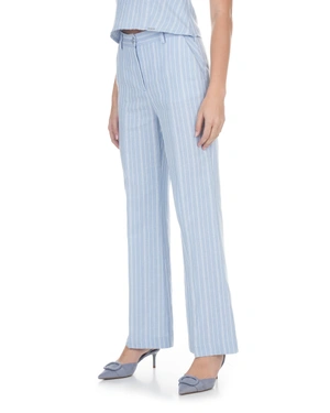 Pantaloni drepți albastru deschis cu dungi delicate, amestec de in | Costume - 3