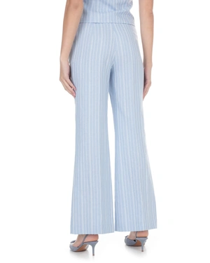 Pantaloni drepți albastru deschis cu dungi delicate, amestec de in | Costume - 4