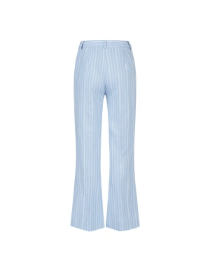 Pantaloni drepți albastru deschis cu dungi delicate, amestec de in | Costume - 5
