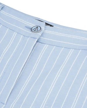 Pantaloni drepți albastru deschis cu dungi delicate, amestec de in | Costume - 6