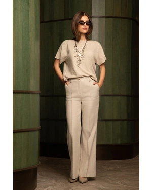 შარვალი ლინენისა და ბამბისგან, სწორი ფეხით, ნაკერი | შარვლები და ელასტიკები - 1