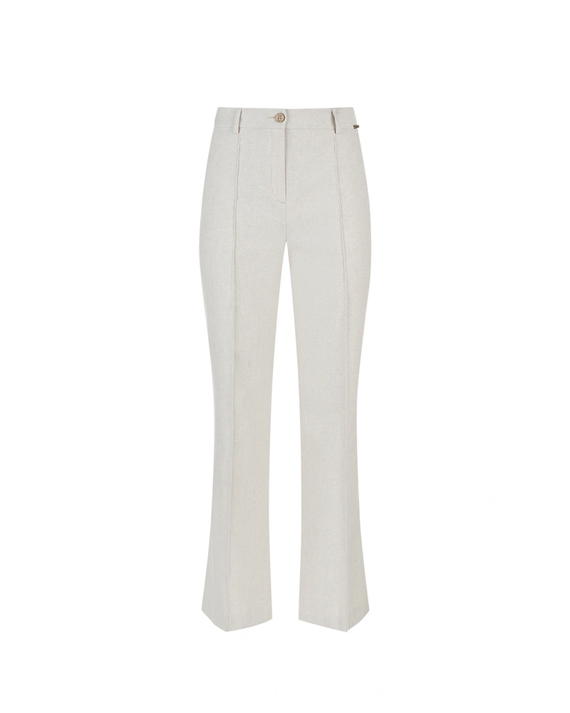 Trousers from linen and cotton with a straight leg, crease, and high waist | Casual