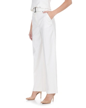 White fine-striped straight-leg trousers with a textile belt | Business - 2