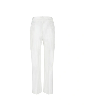 White fine-striped straight-leg trousers with a textile belt | Business - 4