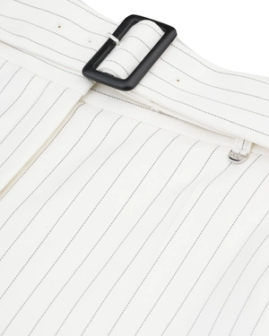 White fine-striped straight-leg trousers with a textile belt | Business - 5
