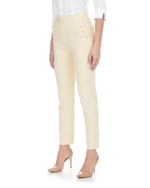 კარაქისფერ ყვითელ ფერში, ბამბისა და ვისკოზისგან დამზადებული კონუსური შარვალი, წვრილი ზოლებით | შარვლები - 2