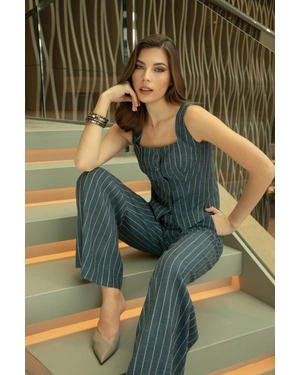 Plave prugaste pantalone od lana i viskoze | Pantalone i Helanke - 1