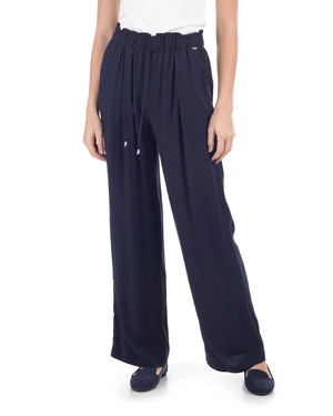 Dark blue wide-leg trousers in 100% soft viscose | Trousers and Leggings - 1