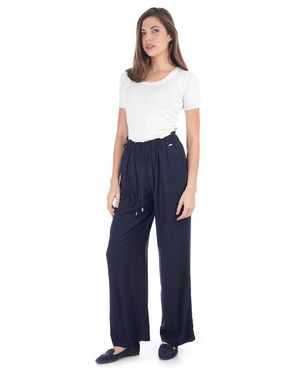 Dark blue wide-leg trousers in 100% soft viscose | Trousers and Leggings - 3