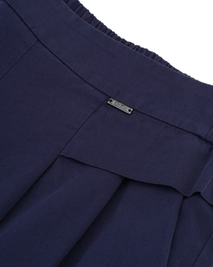 Dark blue cotton tapered trousers | Trousers - 2
