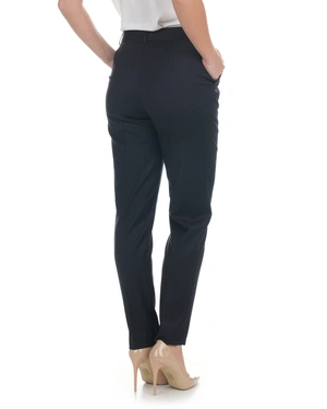 Elegant navy blue business trousers with a tapered leg and very fine stripes | Trousers and Leggings - 3