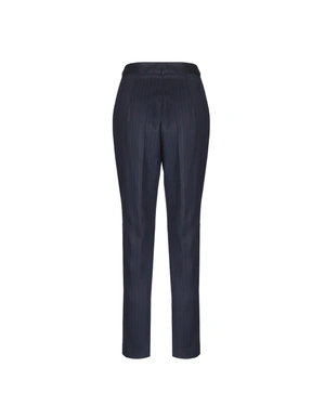 Elegant navy blue business trousers with a tapered leg and very fine stripes | Trousers and Leggings - 4
