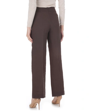 Linen straight-leg trousers in chocolate brown | Trousers - 3