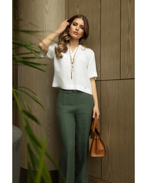 Classic straight-leg linen trousers in olive green | NEW | Dika.rs - 2 Classic straight-leg linen trousers in olive green | NEW - 2