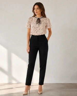 Black women's cotton trousers with straight legs | Trousers - 1