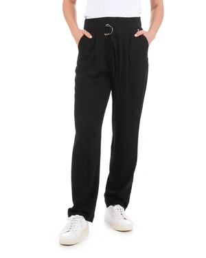 Straight black viscose pants, with a textile belt with buckle | Trousers and Leggings | Dika.rs - 1 Straight black viscose pants, with a textile belt with buckle | Trousers and Leggings - 1
