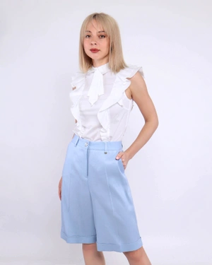 Linen and viscose tailored shorts | | Dikastore.ro - 3 Linen and viscose tailored shorts | - 3