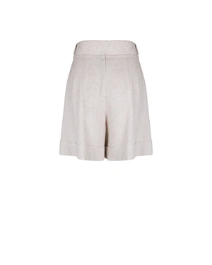 Beige high-waisted bermuda shorts with cuffs and a belt | Casual - 3