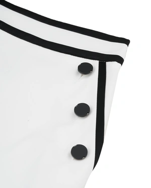 თეთრი მაღალწელიანი შორტები კონტრასტული შავი დეტალებით | შარვლები და ელასტიკები - 5