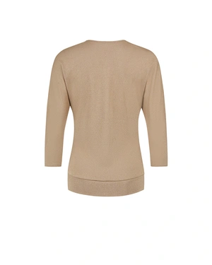 ოქროსფერ-კრემისფერი 3/4 სახელოიანი მაისური მეტალის დეტალით დეკოლტეზე | კოლექცია - 1