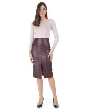 Burgundy eco-leather midi pencil skirt | Skirts and Shorts - 2